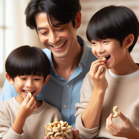 Family consuming handful of Cashews NZ