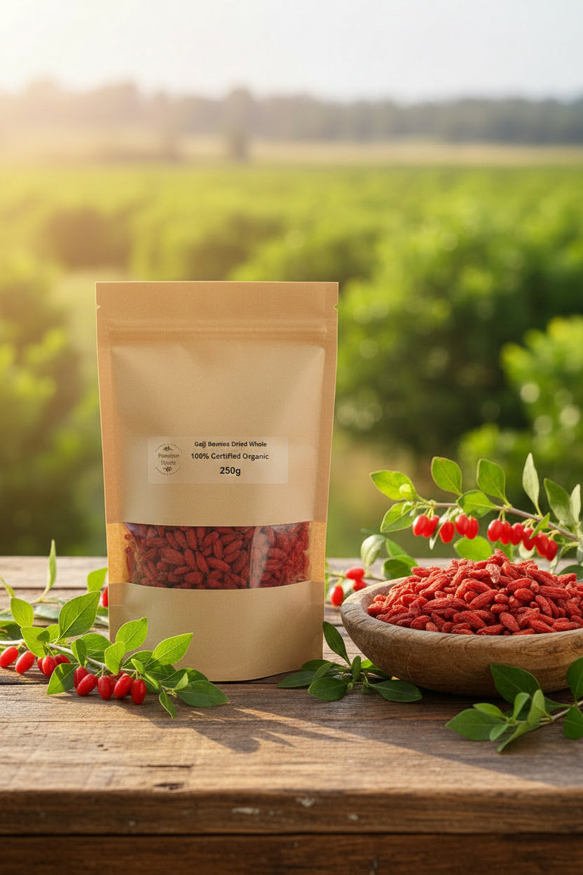 Premium Organic Goji Berries - 100% Certified Organic - Lifestyle Shot