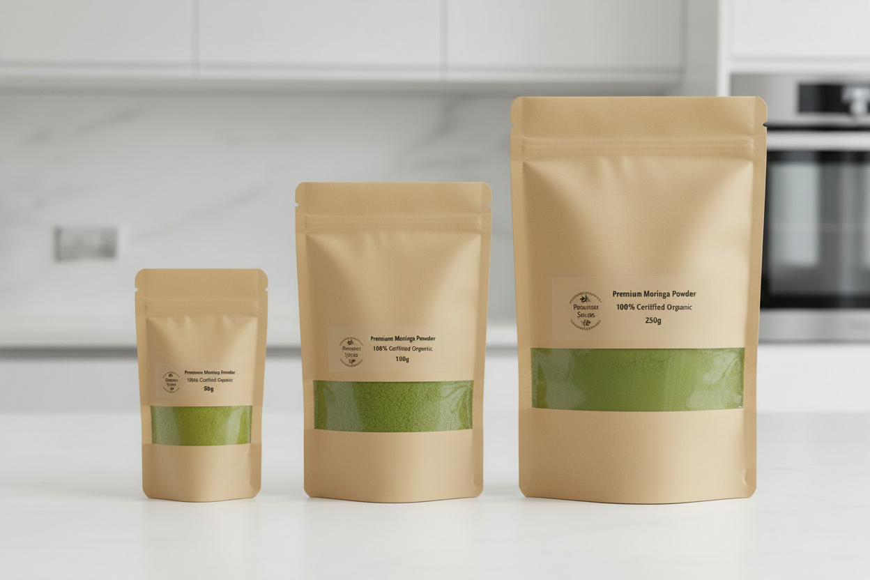 Premium Organic Moringa Powder - in Premium Spices packaging