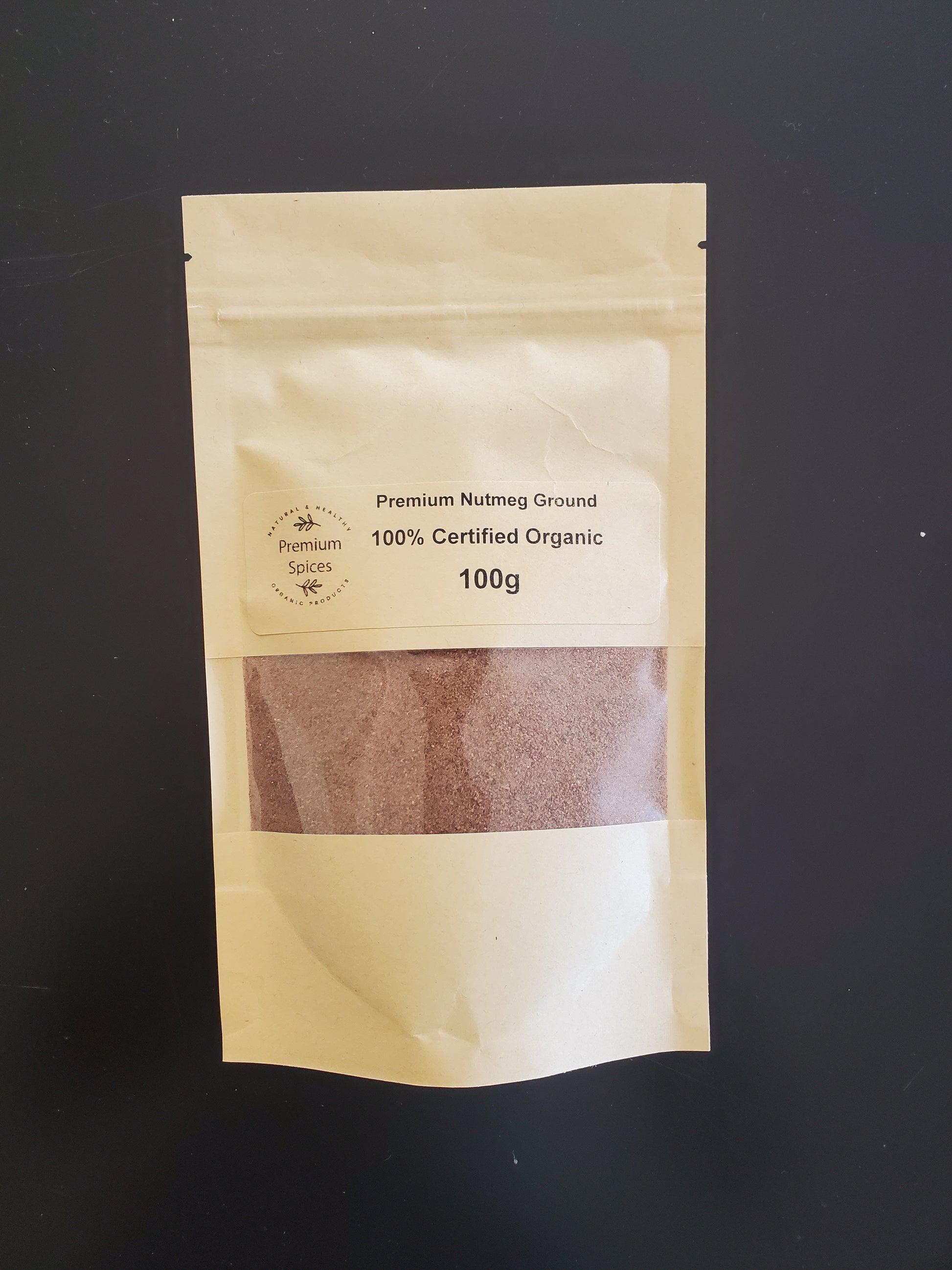 Organic Nutmeg Ground for NZ| Natural Spices showing 100g bag of our premium product