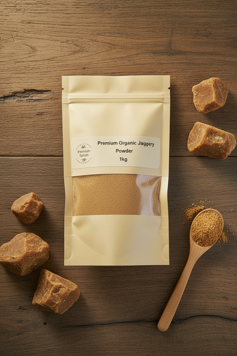 Premium Organic Jaggery Powder - 100% Certified Organic - Close Up View