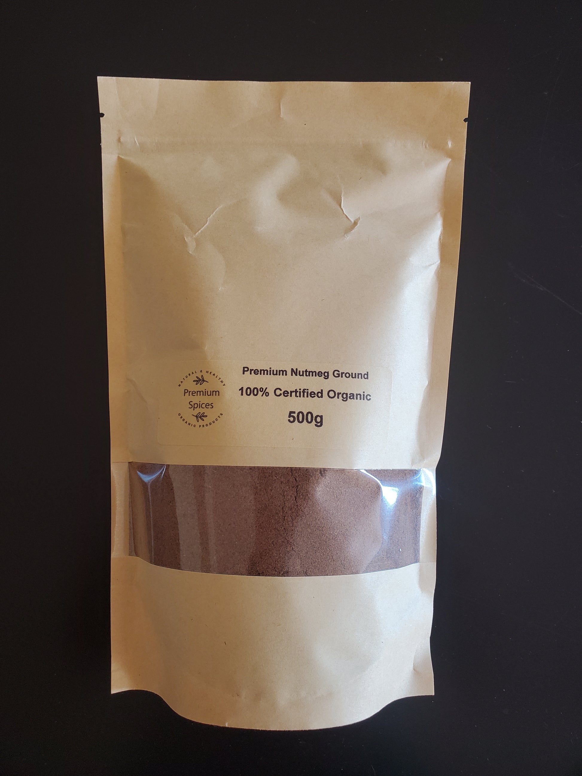 Organic Nutmeg Ground for NZ| Natural Spices showing 500g bag of our premium product