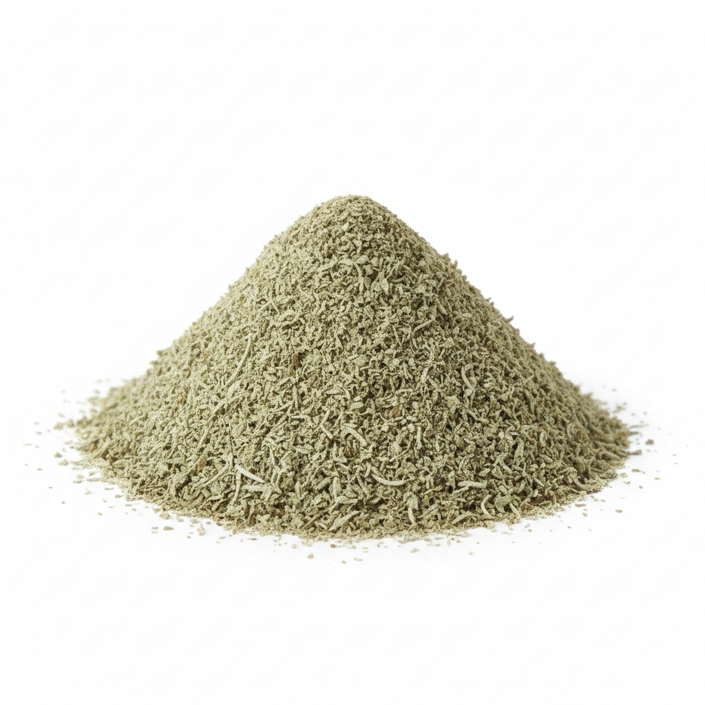 Premium Sage - dried grey-green rubbed sage leaves showing fine texture on a white backgroun