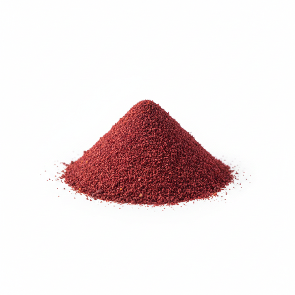 Premium Sumac Berries Ground - deep burgundy-red powder showing fine texture on a white background